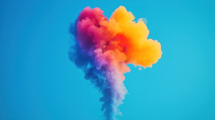 Wall Mural - nature’s vibrant rainbow smoke plume against a blue sky showcases a colorful spectacle in photograph