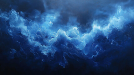 Wall Mural - vivid blue smoke bursts form a captivating haze on a dark background representing chaos and beauty