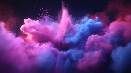 Wall Mural - vibrant explosion of pink, purple, and blue powder creates a bold contrast on a dark black backgroun