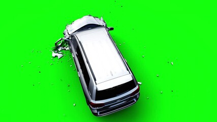 Wall Mural - generic 3d car crash test. car destruction. green screen isolate.