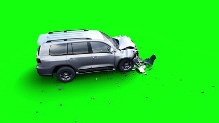 Wall Mural - generic 3d car crash test. car destruction. green screen isolate.