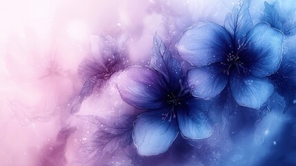Wall Mural - dreamy floral background with blue flowers and a gentle pink and blue gradient