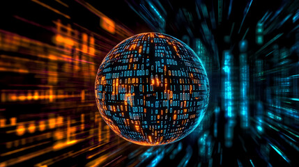 Digital earth with binary code rotating in space