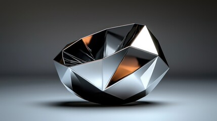 Wall Mural - faceted bowl, reflective, metallic surface, studio lit on a plain surface
