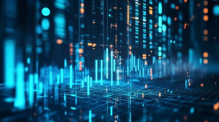Fototapete - Abstract digital data visualization, city background, technology, graphic design