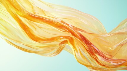 Wall Mural - flowing sheer orange fabric billows against a light blue backdrop, ethereal