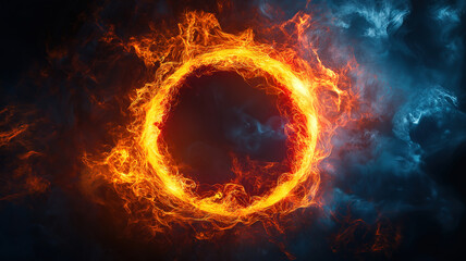 Wall Mural - dramatic vibrant fiery circular frame with glowing edges and smoke for an intense visual effect