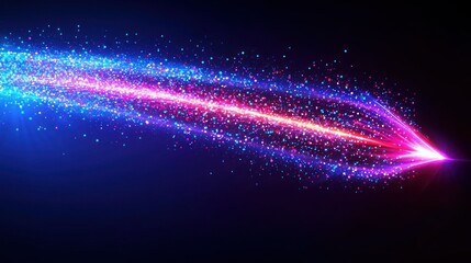 Wall Mural - abstract arrow formed by colorful particles on dark background, glowing with bright light