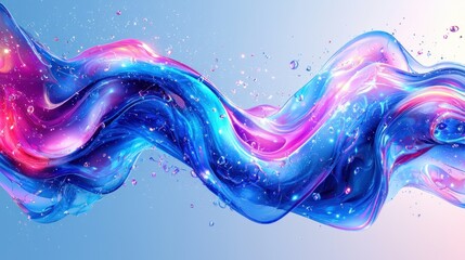 Wall Mural - abstract, colorful, flowing waves with bubbles against a light blue background