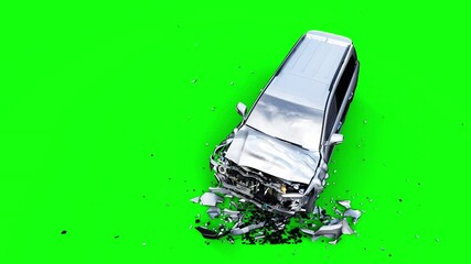 Wall Mural - generic 3d car crash test. car destruction. green screen isolate.