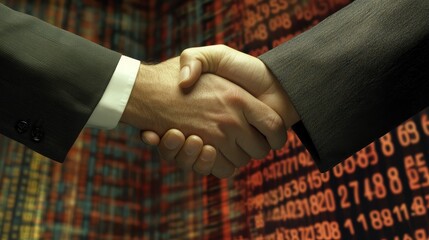 Poster - Business handshake, agreement, financial data background, professional collaboration, for stock photos