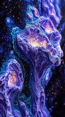 Wall Mural - Abstract formation with violet and yellow light, textured, speckled with dark space