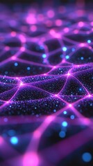 Wall Mural - abstract network of purple lines and glowing nodes, on dark textured background