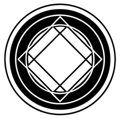 Wall Mural - a geometric art featuring concentric circles and a diamond shape inside, the design in black color v