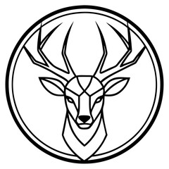 Wall Mural - a detailed deer head with large antlers inside a circular frame, minimalist vector style vector illu