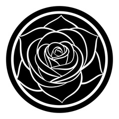 Wall Mural - a black and white rose illustration within a circular frame. this design evokes elegance and simplic