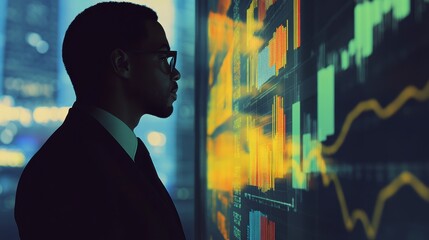 Poster - Businessman analyzing financial data on interactive screen