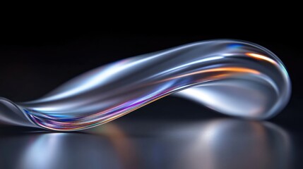 Wall Mural - abstract, smooth, flowing, iridescent, glass-like form. dynamic, liquid-like shape against a dark ba
