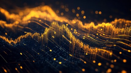 Fototapete - Abstract data visualization, glowing lines, dark background, digital art, possible use in technology or science presentations