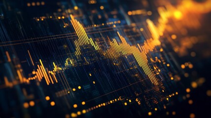 Aufkleber - Financial data display, abstract chart, city skyline, night background, stock market use