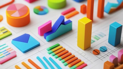 Poster - Colorful 3D charts on white background.  Possible use Business presentation, education, design inspiration