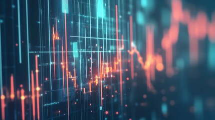 Poster - Abstract data visualization, glowing lines, digital chart background, graphic design element, possible stock photo use