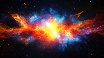 Wall Mural - Colorful abstract explosion on a dark background creates a striking and energetic visual display