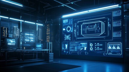 Poster - Futuristic control room with digital displays