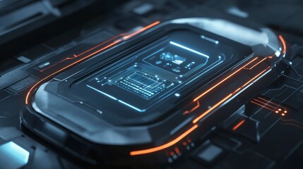 Fototapete - Futuristic circuit board with glowing chip
