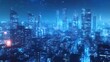 © Teruss - Futuristic city skyline at night, vibrant lights, aerial view, potential stock photo