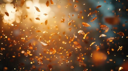 Aufkleber - Glittering autumn leaves swirl in golden sunlight creating an enchanting atmosphere in a tranquil forest setting during the fall season
