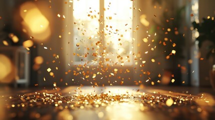 Aufkleber - Glittering autumn leaves swirl in golden sunlight creating an enchanting atmosphere in a tranquil forest setting during the fall season