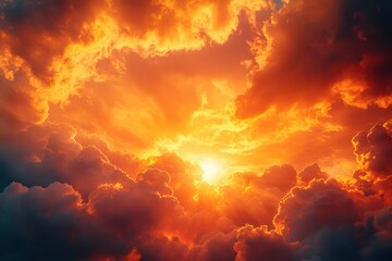 Aufkleber - Dramatic sunset clouds illuminated by radiant rays of sunlight in the evening sky