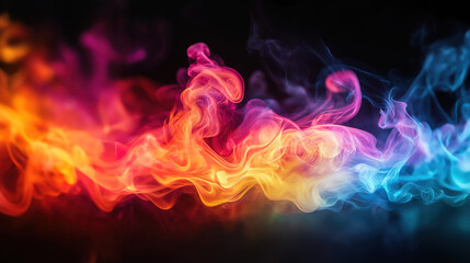 Wall Mural - rainbow flames and dynamic smoke burst in intense motion, forming an abstract energetic spectacle