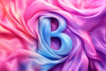 Fototapete - Creative design featuring a large letter B wrapped in flowing pink and blue fabric under soft lighting