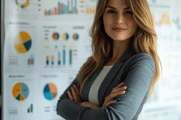 Poster - Business professional analyzes data on touchscreen display in modern office setting during daylight hours