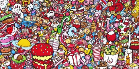  An extremely colorful and busy array of delicious looking food items