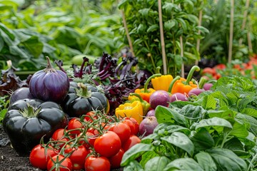 Aufkleber - Organic garden featuring diverse, chemical-free vegetables and fruits for healthy living and sustainable farming