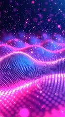 Wall Mural - pink & blue particle waves, with sparkling lights in the background