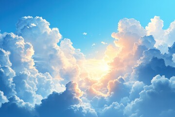 Aufkleber - Bright sun breaking through clouds at midday over a clear blue sky creates a stunning and uplifting atmosphere in nature's landscape