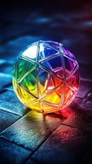 Wall Mural - rainbow sphere on textured floor, illuminated with vibrant colors, a modern aesthetic