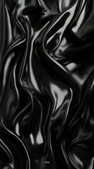 Wall Mural - silky black fabric, glossy, with folds and curves creates depth