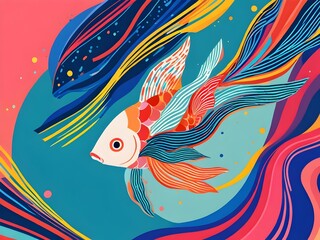 Wall Mural - Whimsical Waterworld: Seamless Vector Fish Patterns for Art and Decor