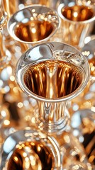 Wall Mural - silver horns reflect golden light, creating a warm, mirrored, abstract pattern