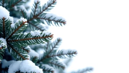 Wall Mural - Snowy branches of fir tree isolated on white background, frost, tree, fir