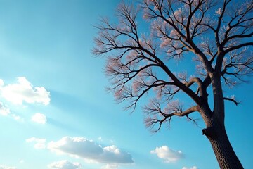 Wall Mural - Thin tree branches stretching outwards against sky, color, solitude, sky
