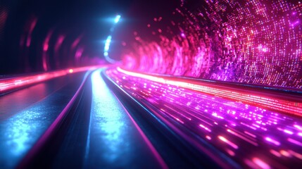 Wall Mural - tunnel with vibrant, colorful neon lights creating a futuristic perspective