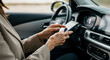 © SRD - Woman using smartphone in car, modern lifestyle, mobile technology, communication, driving, commute, digital device,  hands texting, screen interaction, travel