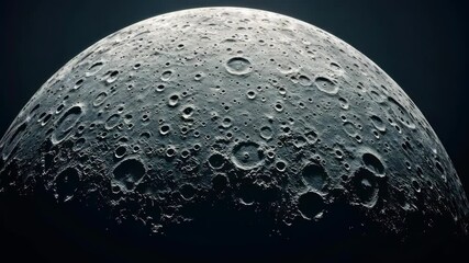 Wall Mural - surface of the moon with craters and shadows, stark and monochrome, isolated on dark background, mys