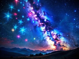 Wall Mural - celestial dreamscape: blue and pink starry night sky